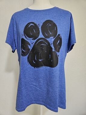 Blue Short Sleeve Tee with Black Paw Graphic